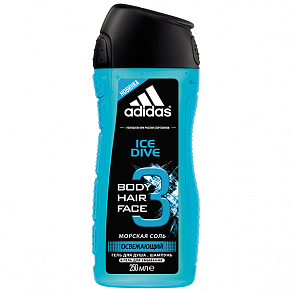 Adidas Гель для душа, шампунь и гель для умывания для мужчин  Ice Dive